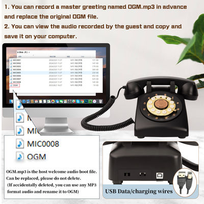 Son clair pour le livre d'invité téléphone 10 heures de batterie enregistreur de téléphone vintage pour mariage ISO
